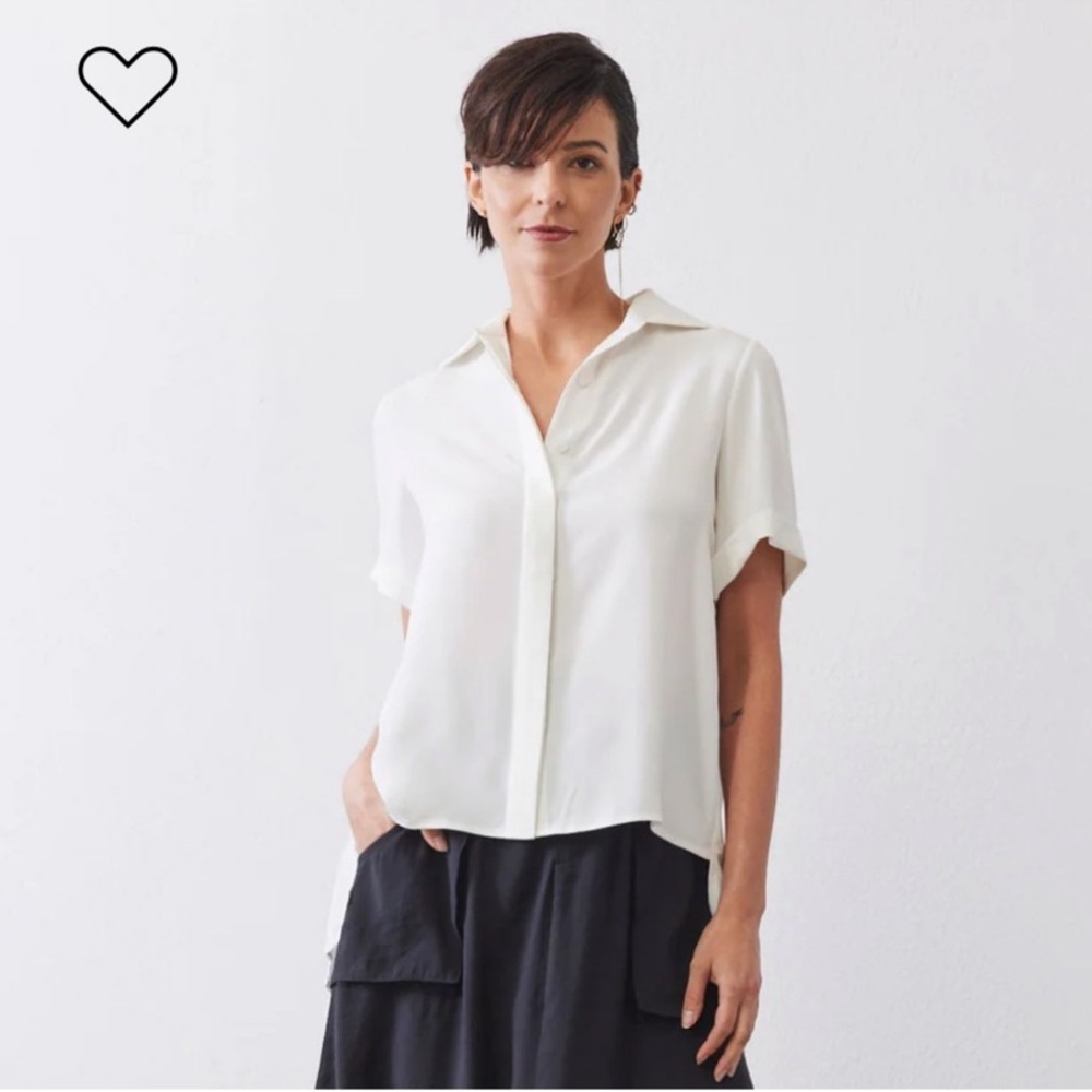 *Rare* Ruti Look in the Back Pleated Blouse Large White Office Work Business - Picture 2 of 11